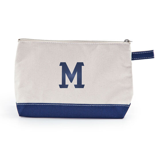 Personalized Navy Trimmed Cosmetic Bag